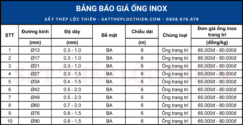 Giá ống inox trang trí