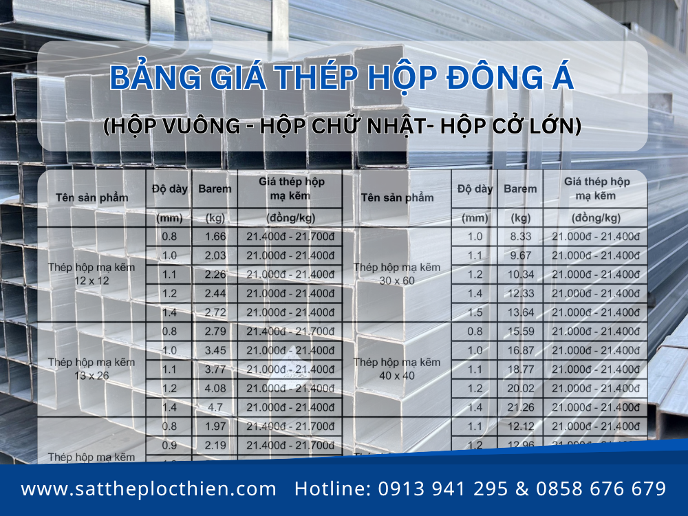 Bảng giá thép hộp Đông Á